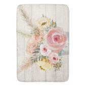 フローラピンクパンパスコテージシックウッドウォーターカラー バスマット (正面縦)