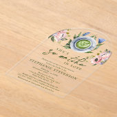 フローラピンクパーフェクト抹茶をテーマにしたブライダルシャワー アクリル招待状 (レイダウン)