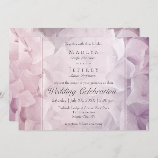 フローラピンクパープルアジサイ庭園の結婚式 招待状 (正面/裏面)