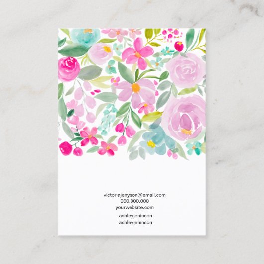 フローラピンクパープルウォーターカラーイヤリング表示 名刺 (裏面)