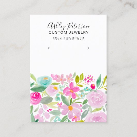 フローラピンクパープルウォーターカラーイヤリング表示 名刺 (正面)