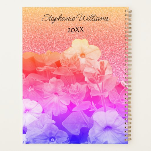 フローラピンクパープルグリタリー名前をカスタムするギフトお願い プランナー手帳 (裏面)