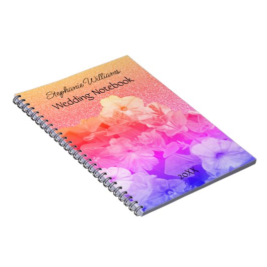 フローラピンクパープルグリッタリー名前をカスタムする結婚ズ ノートブック (右側)