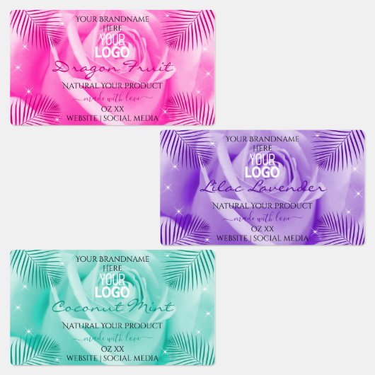 フローラピンクパープルティール（緑がかった色）バラ製品ラベルのロゴ ラベル (グループ)