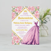 フローラピンクパープルドレスエレガントキンセアニェラ金ゴールド 箔招待状 (立ち正面)