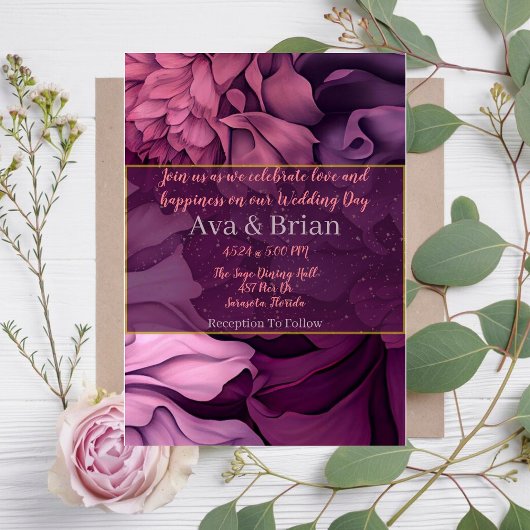 フローラピンクパープルボタニカル結婚式招待状 招待状