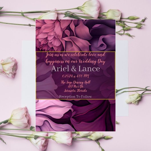 フローラピンクパープルボタニカル結婚式招待状 招待状
