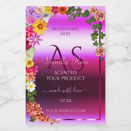 フローラピンクパープル製品ラベルモダンモノグラム フードラベル (シングルラベル)