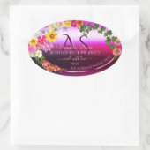 フローラピンクパープル製品ラベルモダンモノグラム 楕円形シール (バッグ)