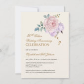 フローラピンクパープル金ゴールド50結婚周年 招待状 (正面)