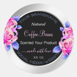 フローラピンクパープル銀製品の包装ラベル ラウンドシール