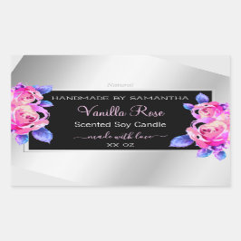 フローラピンクパープル銀製品の包装ラベル 長方形シール