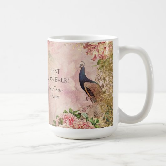 フローラピンクピーコ最高のクお母さん子供の母の日 コーヒーマグカップ (右)