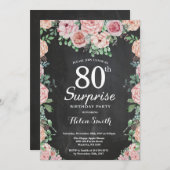 フローラピンクピーニーズサプライズ80誕生日 招待状 (正面/裏面)