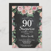 フローラピンクピーニーズサプライズ90誕生日 招待状 (正面/裏面)