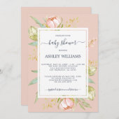 フローラピンクピ素朴オニーボホピンクベビーシャワー 招待状 (正面/裏面)