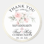 フローラピンクファースト・ホリー・コミューニオンサンキュークラシック ラウンドシール (正面)