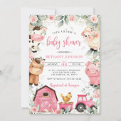 フローラピンクファーム動物赤ちゃんシャワー招待状 招待状 (正面)