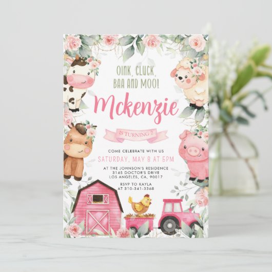 フローラピンクファーム誕生日パーティーの招待 招待状 (スタンド正面)