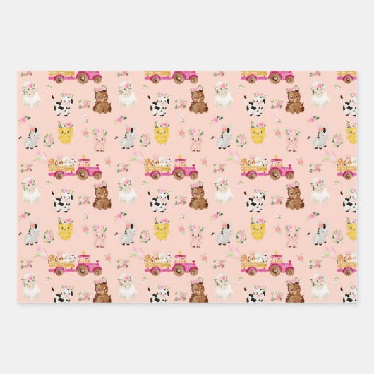 フローラピンクファーム/納屋周囲の庭子供ギフトラップ ラッピングペーパーシート (正面2)