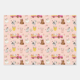 フローラピンクファーム/納屋周囲の庭子供ギフトラップ ラッピングペーパーシート