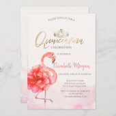 フローラピンクフラミンゴス金ゴールドティアラキンセアニラ 招待状 (正面/裏面)