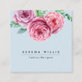 フローラピンクフラワーシンプルズ青シック スクエア名刺 (正面)