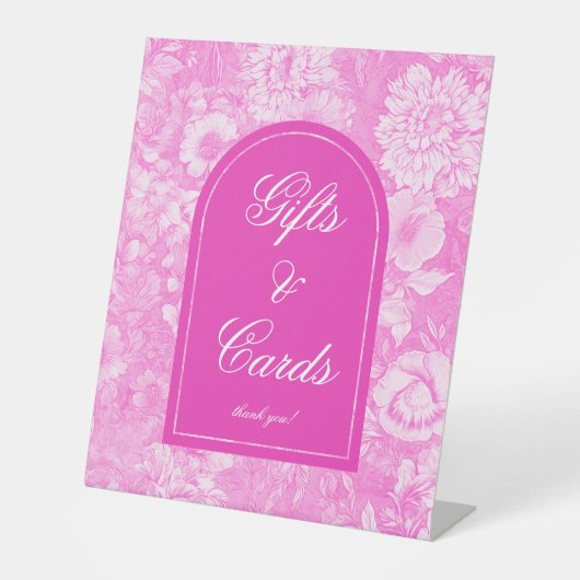 フローラピンクブライダルシャワーギフトとカード 台座サイン (正面)