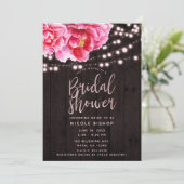 フローラピンクブラウン素朴ウッドライトブライダルシャワー 招待状 (スタンド正面)