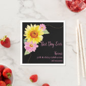 フローラピンクブラックイエローモノグラム誕生日ナプキンス スタンダードカクテルナプキン (インサイチュ)