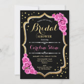 フローラピンクブラック金ゴールドブライダルシャワー 招待状 (正面)