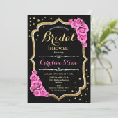 フローラピンクブラック金ゴールドブライダルシャワー 招待状 (スタンド正面)