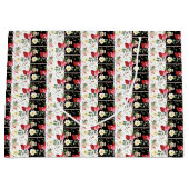 フローラピンクブラック&ホワイト垂直ストライプヴィンテージ ラージペーパーバッグ (正面)