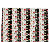 フローラピンクブラック&ホワイト垂直ストライプヴィンテージ ラージペーパーバッグ (裏面)