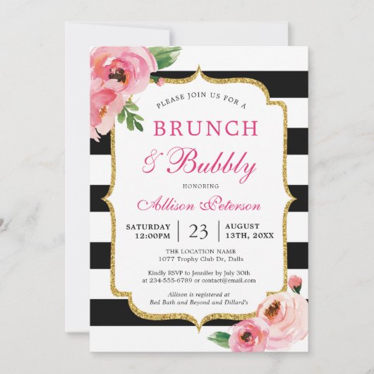 フローラピンクブランチ&バブリーブライダルブランチ 招待状 (正面)