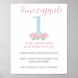 フローラピンクブルーパステル1stバースデータイムカプセル ポスター