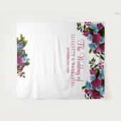 フローラピンクブルー結婚シック写真ブース背景 タペストリー (正面(横))