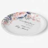 フローラピンクブルー花水彩赤ちゃんシャワー ペーパープレート (アングル)