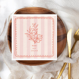 フローラピンクブーケストライプー結婚ズ スタンダードランチョンナプキン