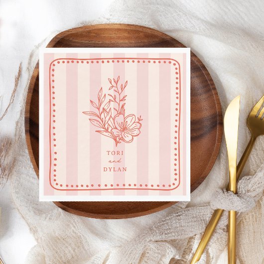 フローラピンクブーケストライプー結婚ズ スタンダードランチョンナプキン