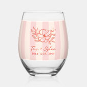 フローラピンクブーケストライプー結婚ズ ステムなしワイングラス (正面)