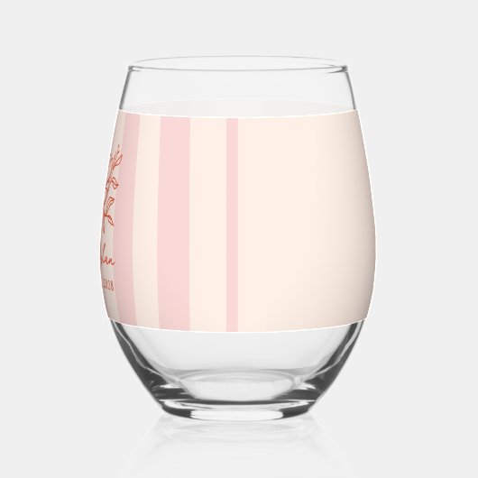 フローラピンクブーケストライプー結婚ズ ステムなしワイングラス (左)