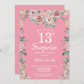 フローラピンクプオーニー13thサプライズ誕生日 招待状 (正面/裏面)