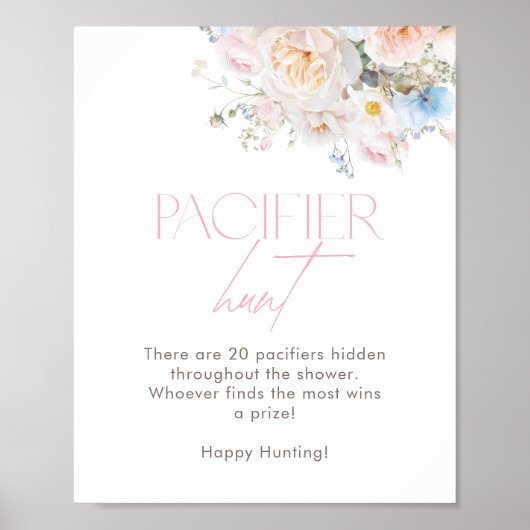フローラピンクベビーシャワーゲームおしゃぶり狩り ポスター (正面)