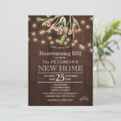 フローラピンクベリー素朴なライト引っ越し祝いパーティーbbq 招待状 (スタンド正面)