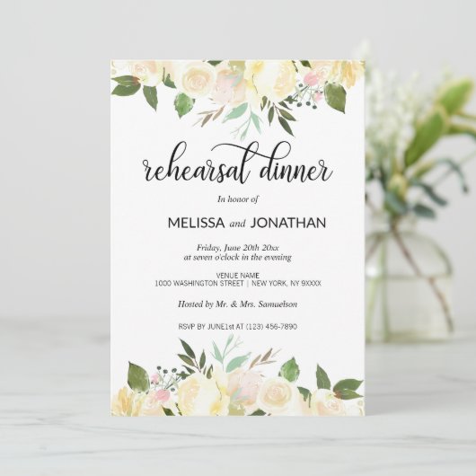 フローラピンクベージュアイボリー結婚のリハーサルディナー 招待状 (スタンド正面)