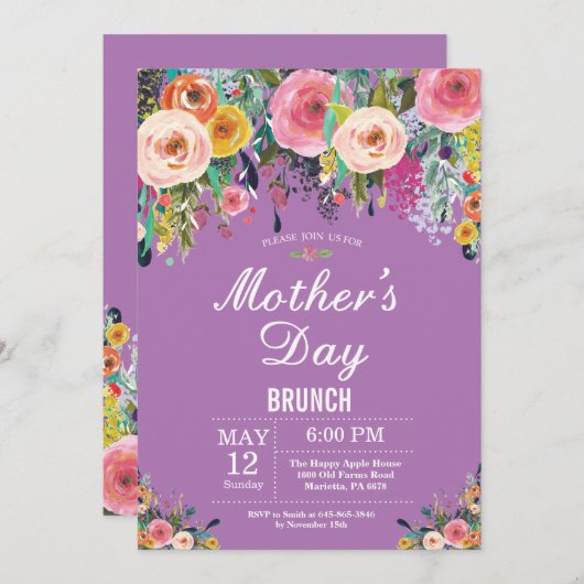 フローラピンクペニーズマザーズデイブランチ招待状 招待状 (正面/裏面)