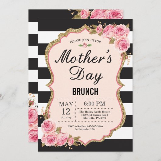 フローラピンクペニーズマザーズデイブランチ招待状 招待状 (正面/裏面)