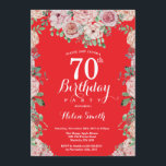 フローラピンクペニーズ70th誕生日レッド招待状 招待状<br><div class="desc">フローラ・ピンク・ペニーズ第70誕生日・レッド・招待状（女性向け）水彩フローラ花ピンクエレガントのバラと牡丹の花。大人の誕生日。赤の背景。13日16日18日21日21日30日30日40日50日70日80日90日100日、年齢に関係なく。さらにカスタマイズするには、「クリック カスタマイズ   」ボタンをクリックし、デザインツールを使用してこのテンプレートを変更してください。</div>