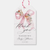 フローラピンクボウエレガントベイビーシャワーありがとう ギフトタグ (正面)